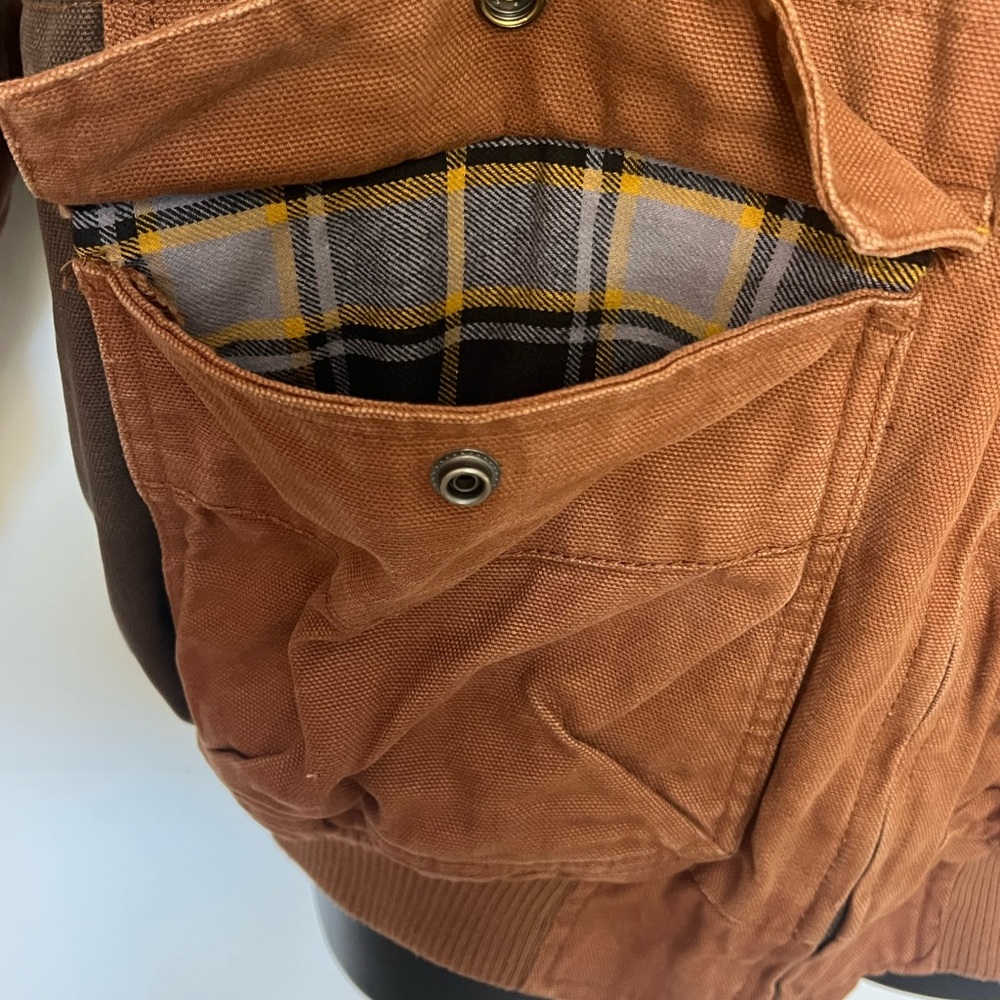 Walls Canvas Hooded Jacket XL Quilted Flannel Lined Brown Elbow Patches EnDura - Picture 9 of 14